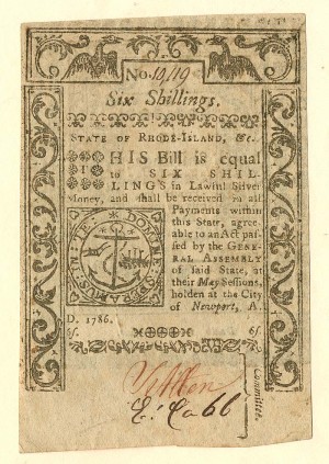 Colonial Currency - FR RI-296 - May 1786 - Paper Money